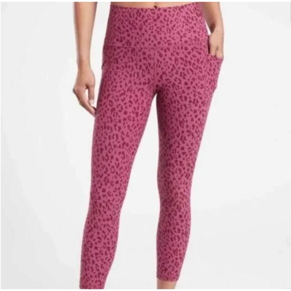 Athleta Salutation Stash Pocket 7/8 Legging Pink Leopard Print Size Medium Tall - Picture 1 of 7